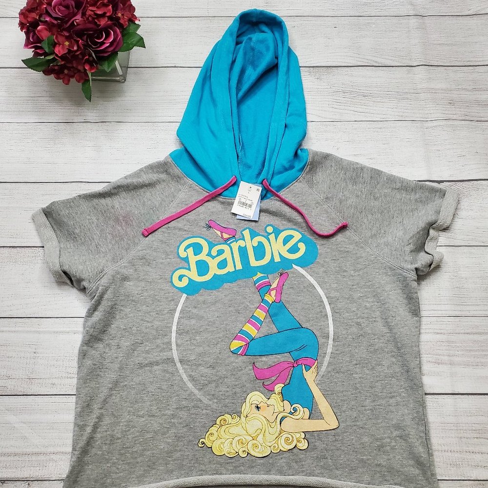 Workout Barbie Hooded Crop Sweatshirt Top Large